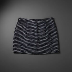 J.Crew Silk Blend Textured Mini Skirt Black White Micro Pattern Waist 35”